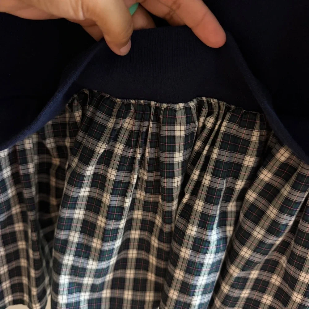 Polo Ralph Lauren Girls Navy Blue Sweatshirt Plaid Skirt Dress Size M 8-10